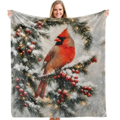 Cardinal Bird on Snowy Blanket: Vintage Christmas Red Bird Design
