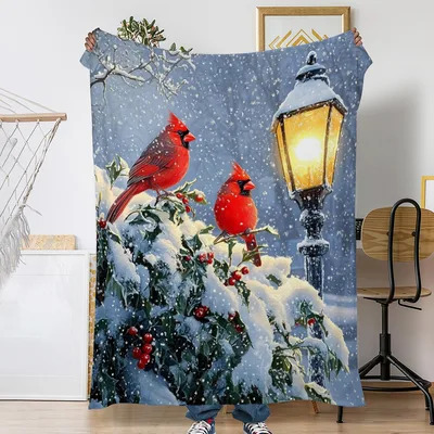 Cardinal Birds in Winter Blanket: Red Cardinals on Snowy Holly