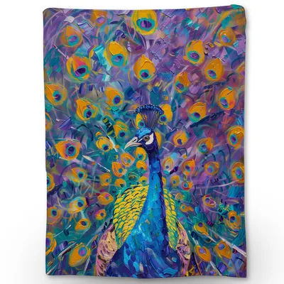 Peacock Feathers Oil Painting Blanket: Vibrant Bird Art for Home Decor