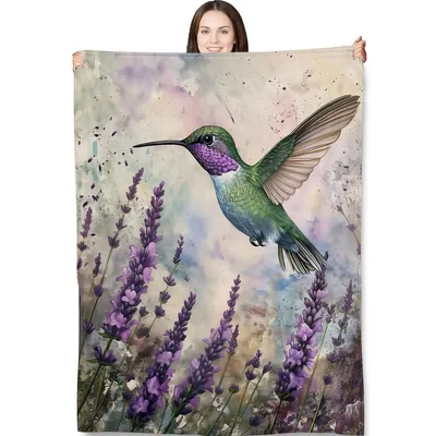 Hummingbird with Lavender Flowers Blanket