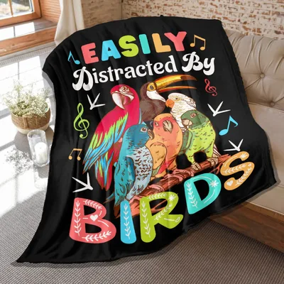 Easily Distracted by Birds Blanket: Colorful Parrot Design