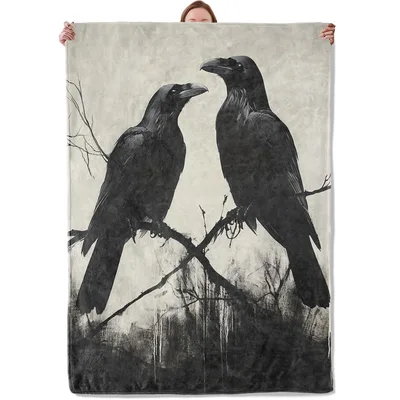 Two Ravens on Branch Blanket: Gothic Art for Dark Aesthetics Lovers