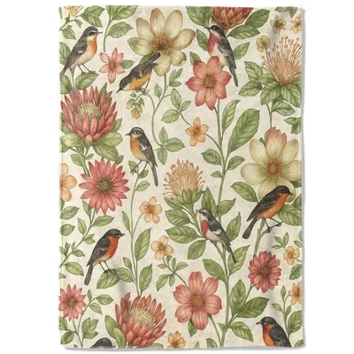 Vintage Birds and Flowers Blanket featuring vintage songbirds