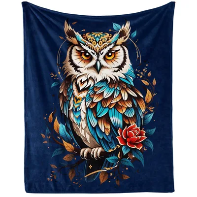 Owl with Roses Portrait Blanket – Owl