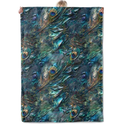 Peacock Feather Pattern Blanket: Iridescent Blue and Green Design