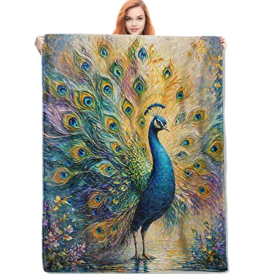Peacock Feather Painting Blanket: Vibrant Bird Art for Nature Lovers