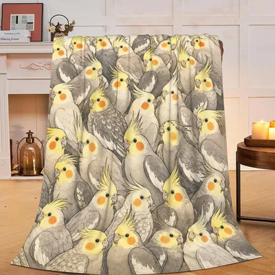 Cockatiel Birds Pattern Blanket: A Flock of Grey and Yellow Parrots