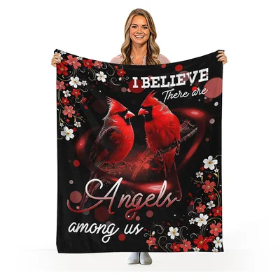 Cardinal Birds Angels Among Blanket with Believing Message