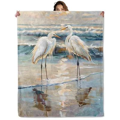 Two Herons on Beach Blanket: Coastal Art Print