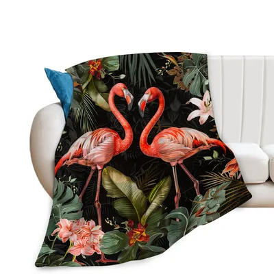 Tropical Flamingo Pattern Blanket: Pink Birds and Tropical Leaves