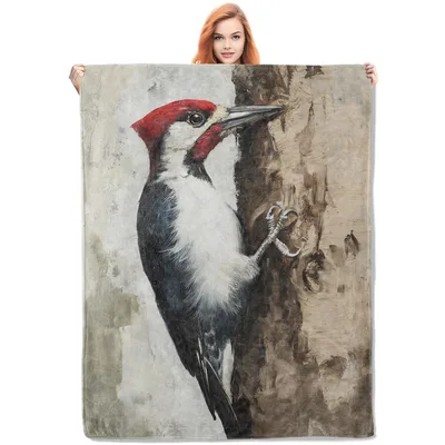 Red-Headed Woodpecker on Tree Blanket: Artistic Bird Illustration