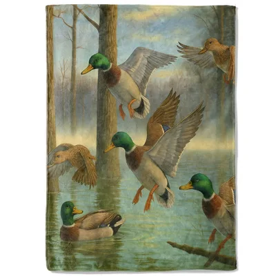 Flying Mallard Ducks Wetland Blanket: Wildlife Art for Nature Lovers