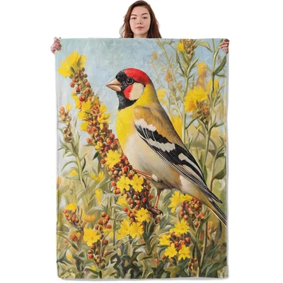 Goldfinch Bird in Yellow Blanket: A Vibrant Songbird Art Print