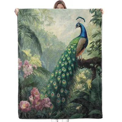 Peacock in Forest Blanket: A Majestic Bird Amidst Lush Greenery