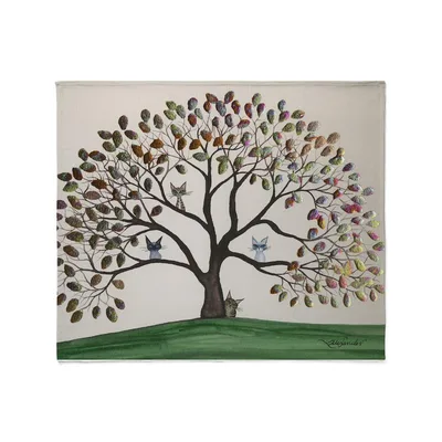 Tree of Life Blanket Featuring Cats in a Multicolored Tree Design