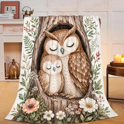 Owls Sleeping in Tree Blanket: Cozy Owl Art for Nature Lovers