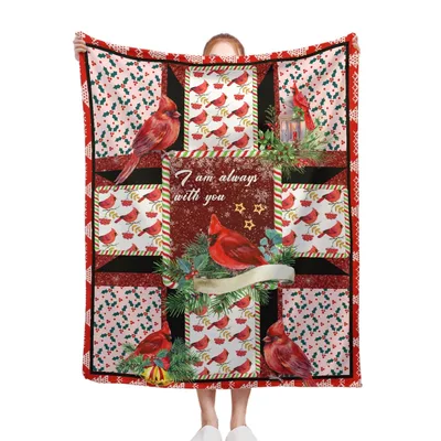Red Cardinal Birds Patchwork Blanket: Holiday Bird Design