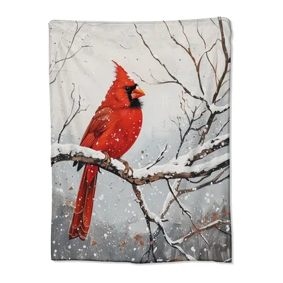 Red Cardinal in Snow Blanket: Vibrant Bird on Winter Branch