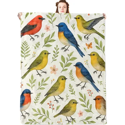 Colorful Songbirds Watercolor Pattern Blanket for Nature Lovers