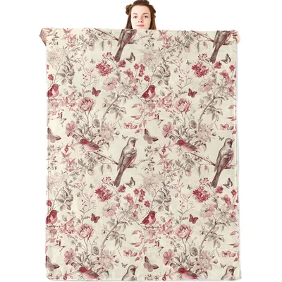 Vintage Birds with Pink Blanket