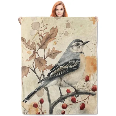 Northern Mockingbird Vintage Painting Blanket for Nature Lovers