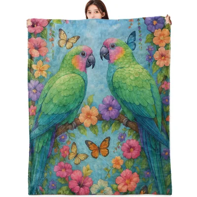 Tropical Parrots with Flowers Blanket No. 2