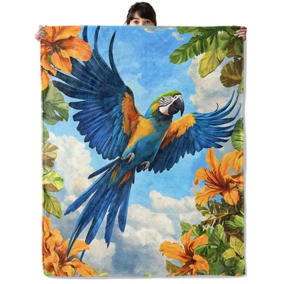 Blue Macaw in Flight Blanket: Tropical Parrot Art for Nature Lovers