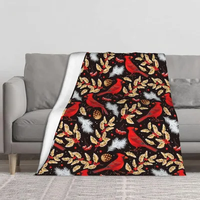 Cardinal Birds with Holly Blanket