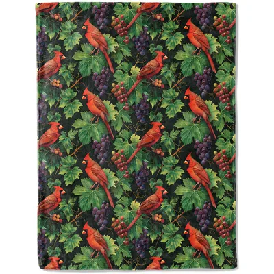 Cardinals and Grapes Pattern Blanket: Red Birds on Vines