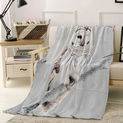 White Owl on Branch Blanket No. 2: Cozy Nature Art for Bird Lovers