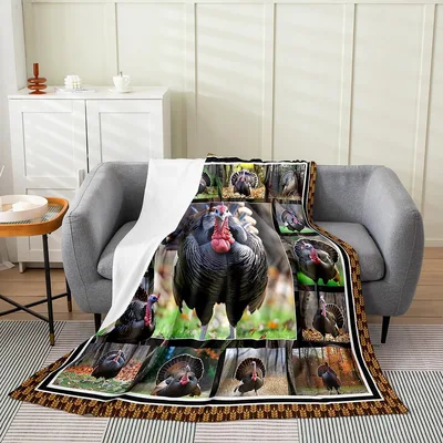Wild Turkey Pheasant Bird Blanket: Wild Turkey Photo Collage Throw
