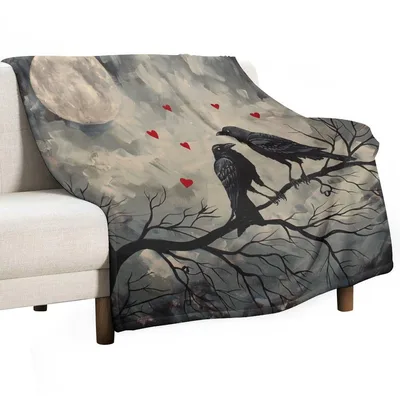 Crows on Tree Branch Blanket: Romantic Gothic Art for Bird Lovers