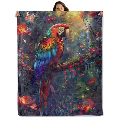 Colorful Parrot in Tropical Blanket: A Macaw in a Dreamy Forest