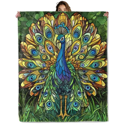 Stained Glass Peacock Design Blanket