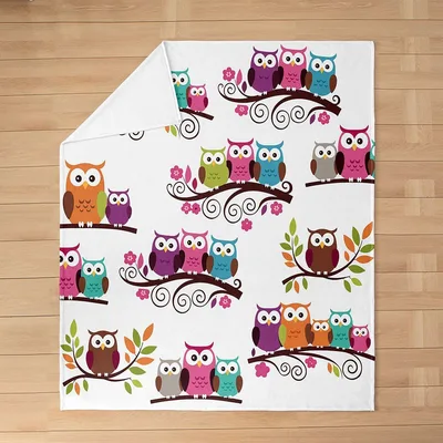 Cartoon Owls on Branches Blanket