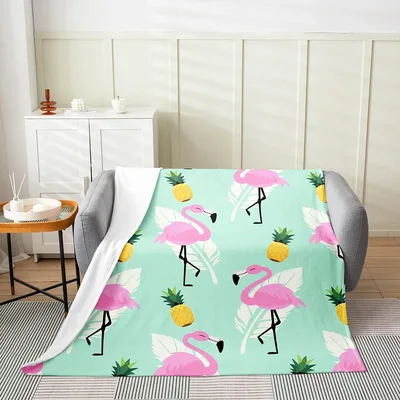 Pink Flamingos and Pineapples Blanket features pink birds