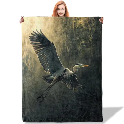 Blue Heron in Flight Blanket: Winged Bird Art for Nature Lovers