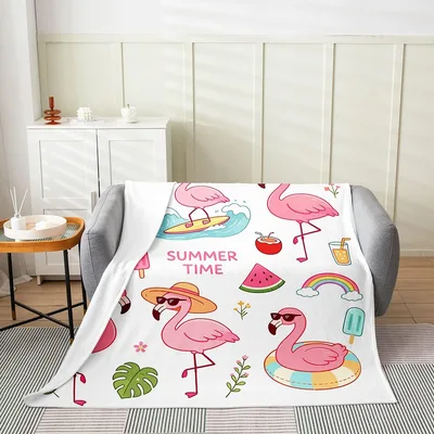 Summer Time Flamingo Pool Blanket features playful pink