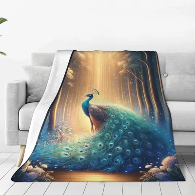 Peacock in Glowing Forest Blanket: Majestic Bird in Ethereal Woodland