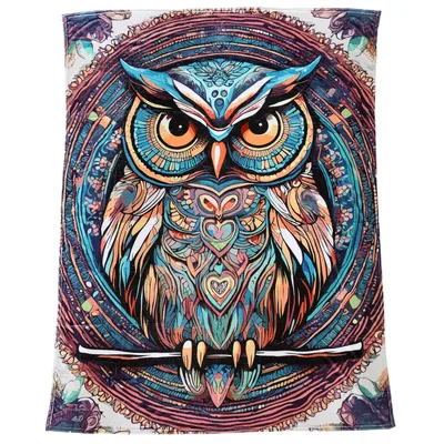 Boho Owl Mandala Art Blanket: Intricate Feathered Owl Design