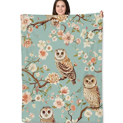 Owl and Blossoms Branch Blanket