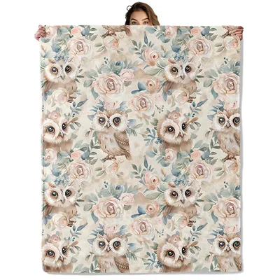 Floral Owl Pattern Blanket: Cute Owls with Roses