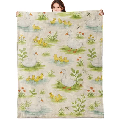Watercolor Ducks Pond Meadow Blanket: Soft Watercolor Print