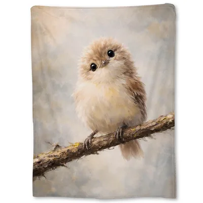 Fluffy Bird on Branch Blanket: A Soft Feathery Fawn Perch