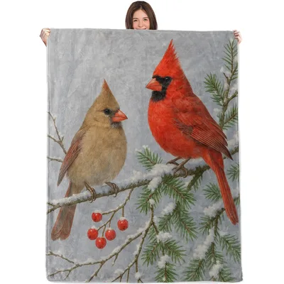 Cardinal Birds Snowy Pine Blanket features a male