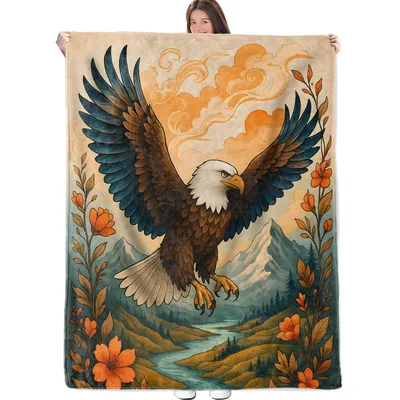 Bald Eagle Over Mountains Blanket No. 2: Majestic Wildlife Art