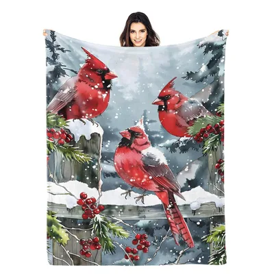 Cardinals in Snowy Branches Blanket: Winter Redbirds on Fence