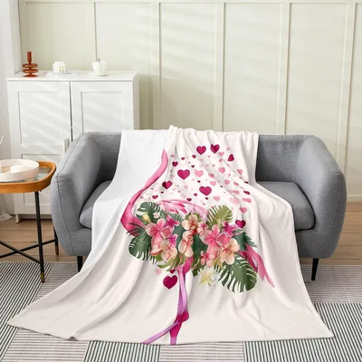 Pink Flamingo and Flowers Blanket: Tropical Bouquet Design
