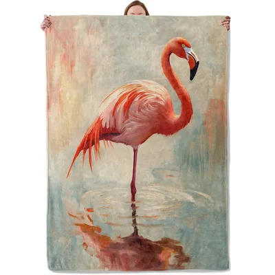 Pink Flamingo Watercolor Painting Blanket