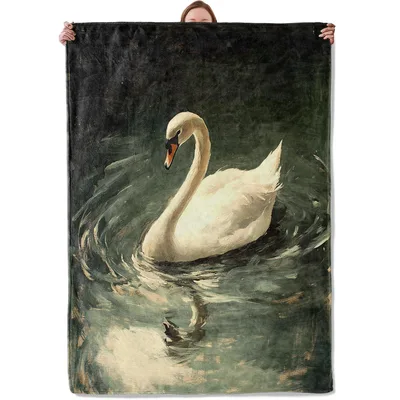 Swan on Dark Lake Blanket: Elegant White Swan Art for Nature Lovers